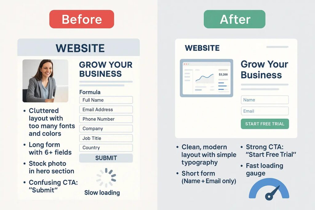 “Is Your Website Driving Customers Away?” — ওয়েবসাইটের ডিজাইন, স্পিড, মোবাইল অপটিমাইজেশন, ইউজার এক্সপেরিয়েন্স এবং দুর্বল Call-to-Action-এর কারণে কীভাবে সম্ভাব্য Customer হারিয়ে যেতে পারে তার ধারণা।